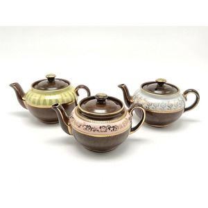 Sadler Tea Pot Set Of 3 Vintage English Pot With Floral Motif Pink Green Blue